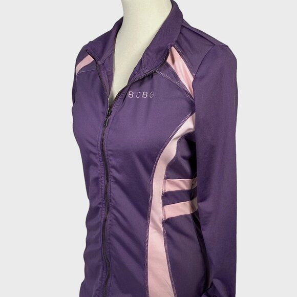 BCBG Maxazria Womens Jacket M Purple Pink Stripe Athletic Track Full Zip Active - Picture 4 of 10